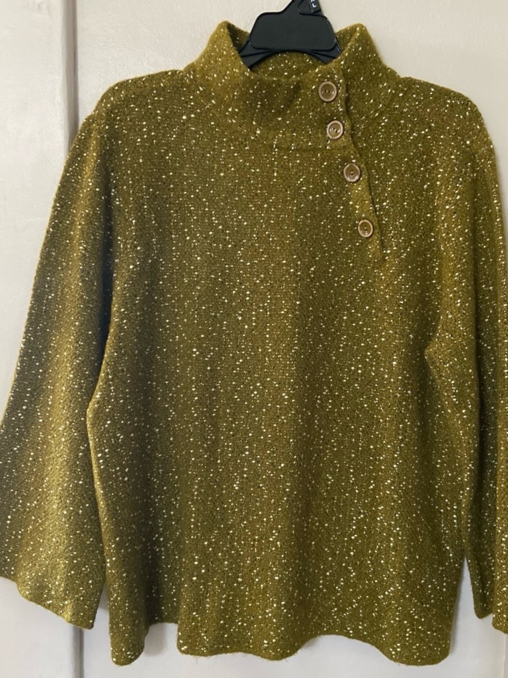Habitat Olive Green Sparkle Button-Neck Sweater